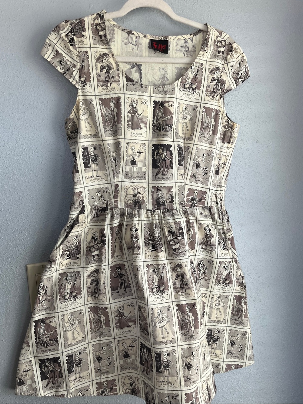 Folter Dia de Los Muertos Skelton Graphic Print Dress with Pockets
